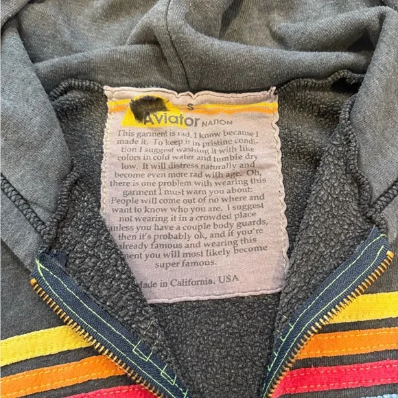 Aviator Nation Charcoal Hoodie with Multicolor Stripes - Picture 3 of 6